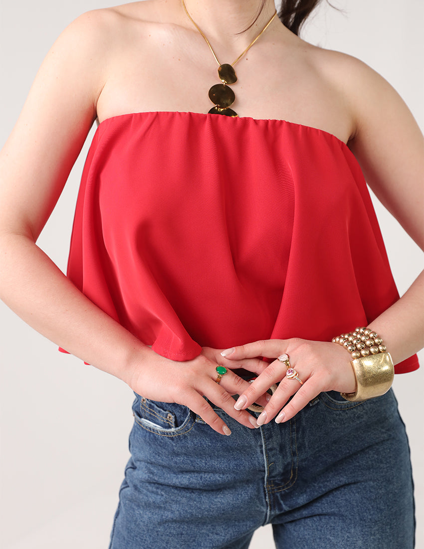 Strapless flowy top