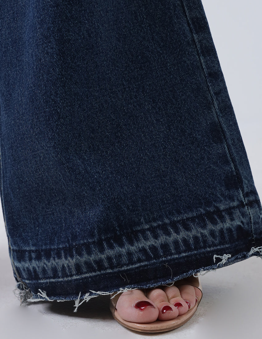 High-waisted wide-leg jeans in dark blue