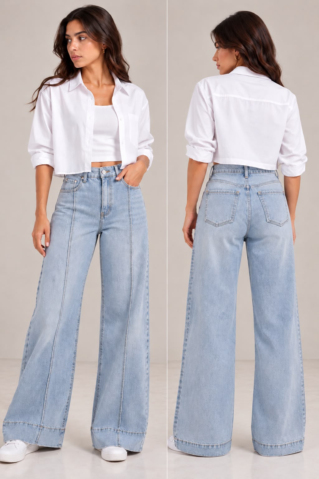 Wide-leg jeans with a center line