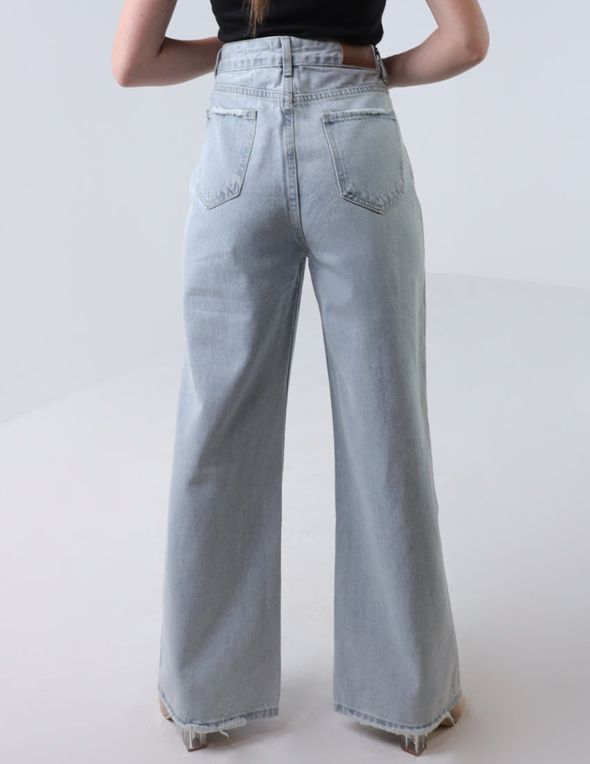 Wide-Leg Light Grey Denim