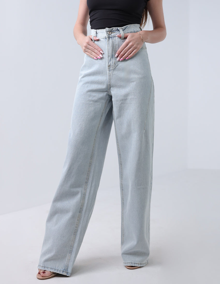 Light icy blue straight-cut plain jeans