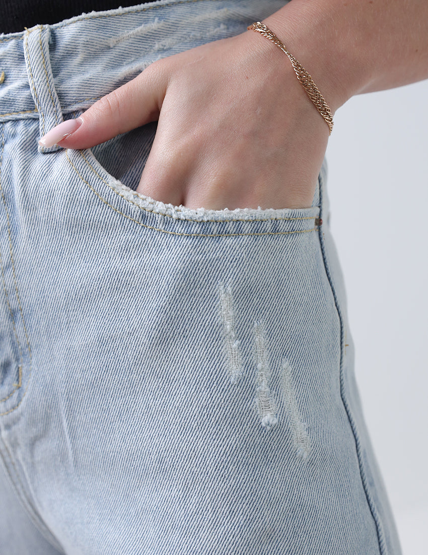 بنطلون جينز رمادي واسع الساق