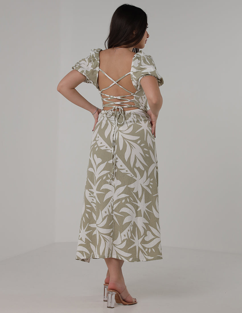 Printed Puff-Sleeve Maxi Dress