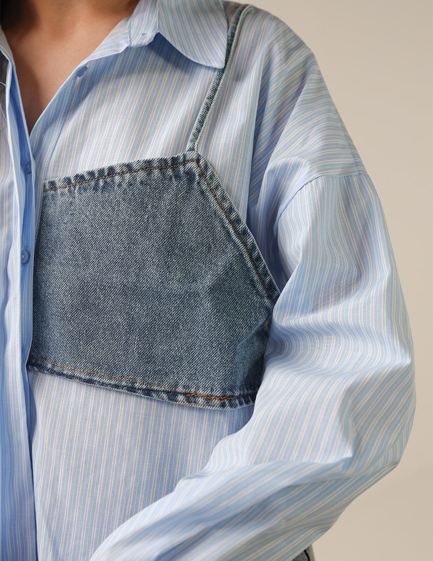 قميص مخطط مع رقعة جينز