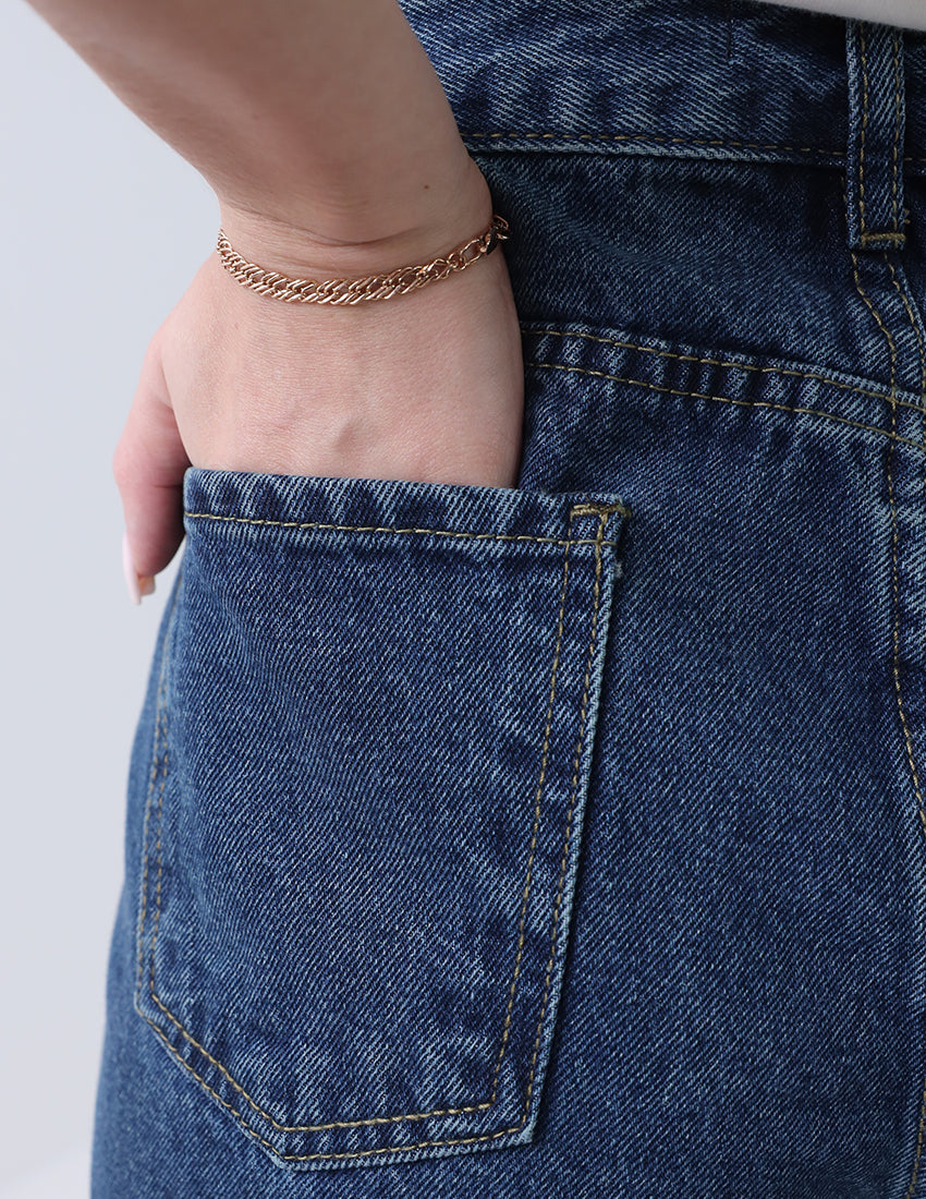 High-waisted wide-leg jeans in dark blue
