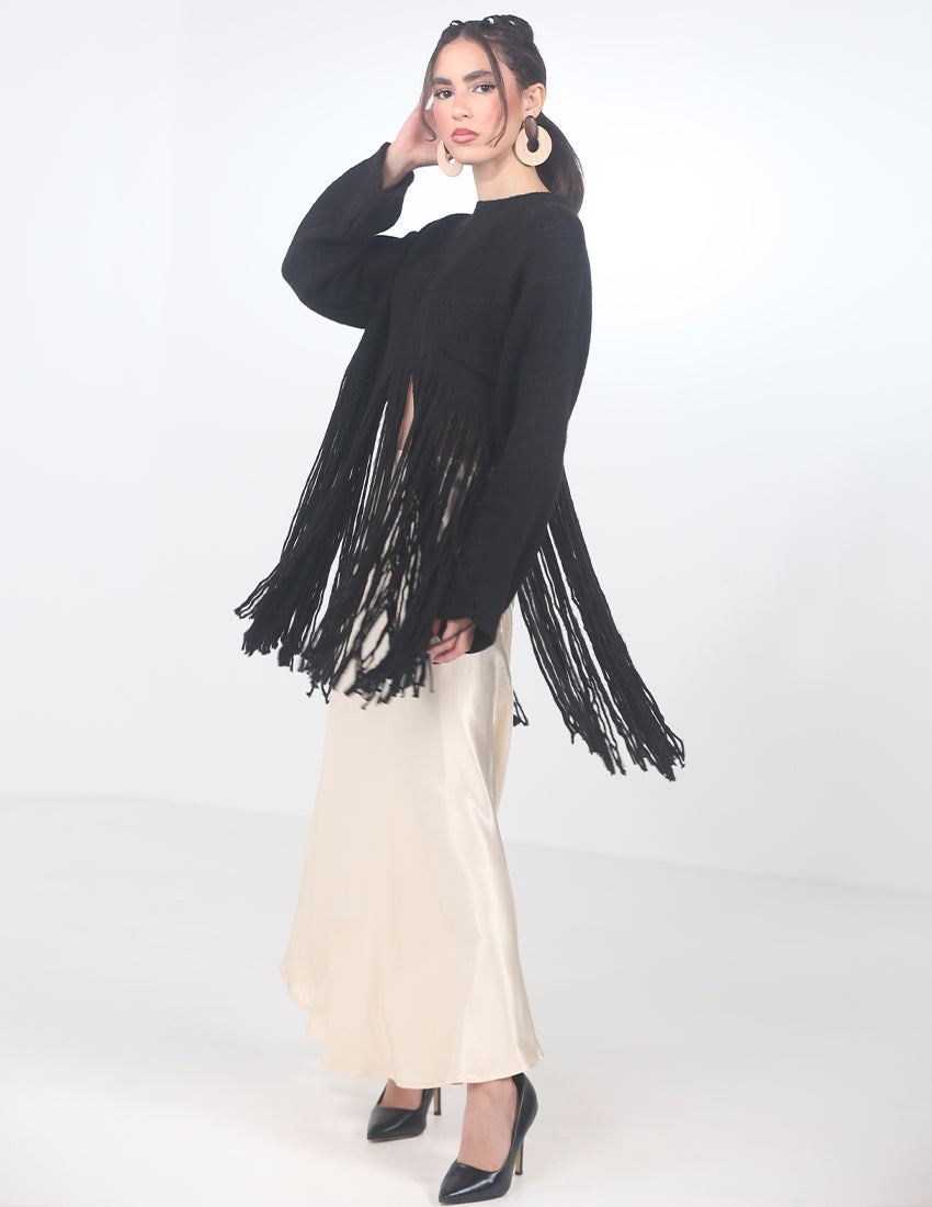 Tricot Cropped Blouse with Tassel Details