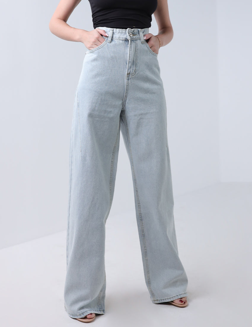 Light icy blue straight-cut plain jeans