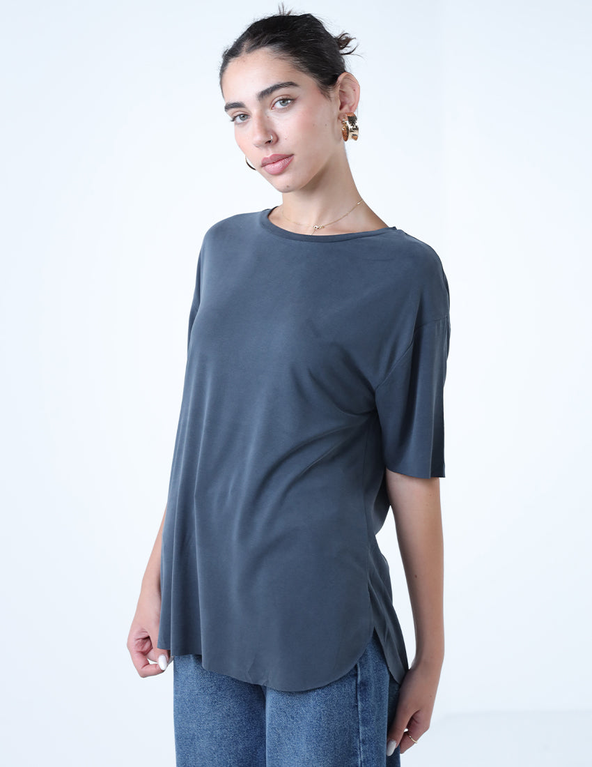 Basic Crew Neck T-shirt With Side Slits