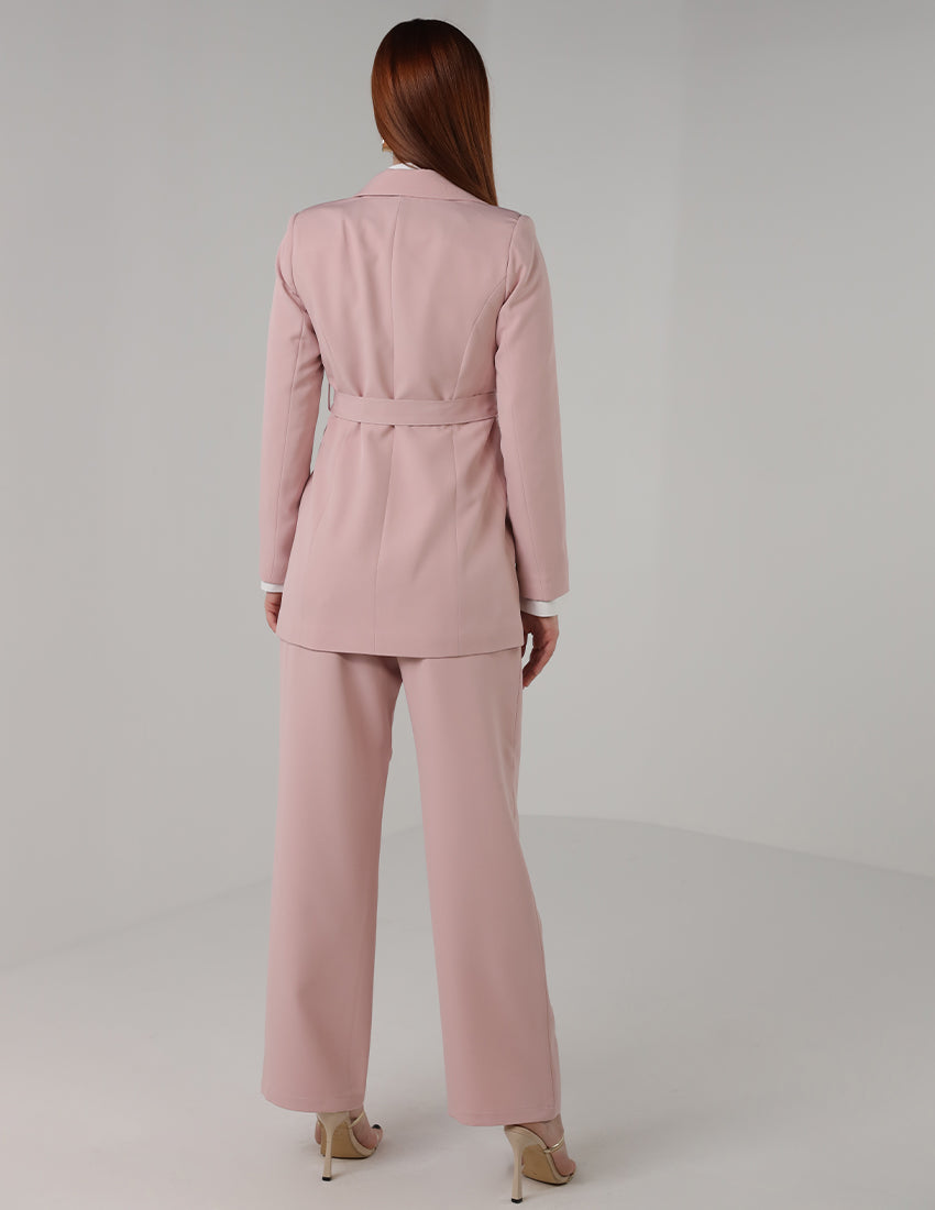 Slim-Fit Two-Piece Blazer Set with Belt