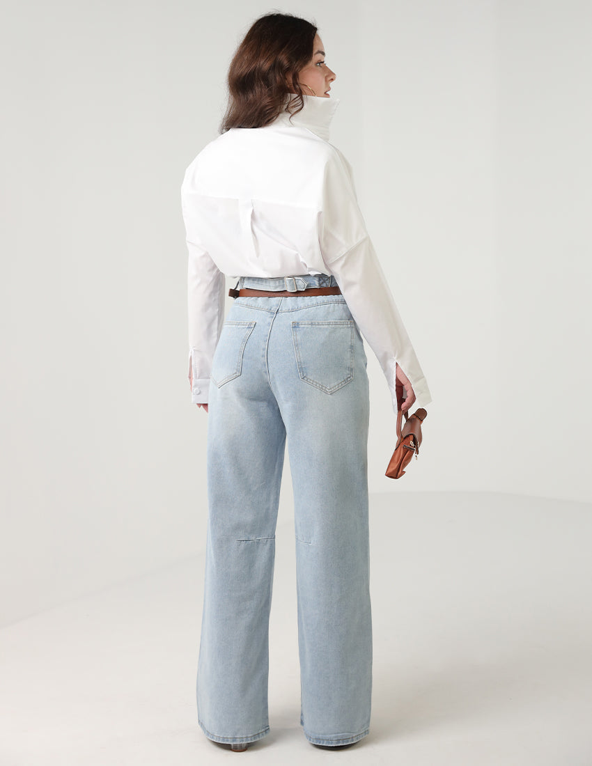 بنطال جينز واسع الساق