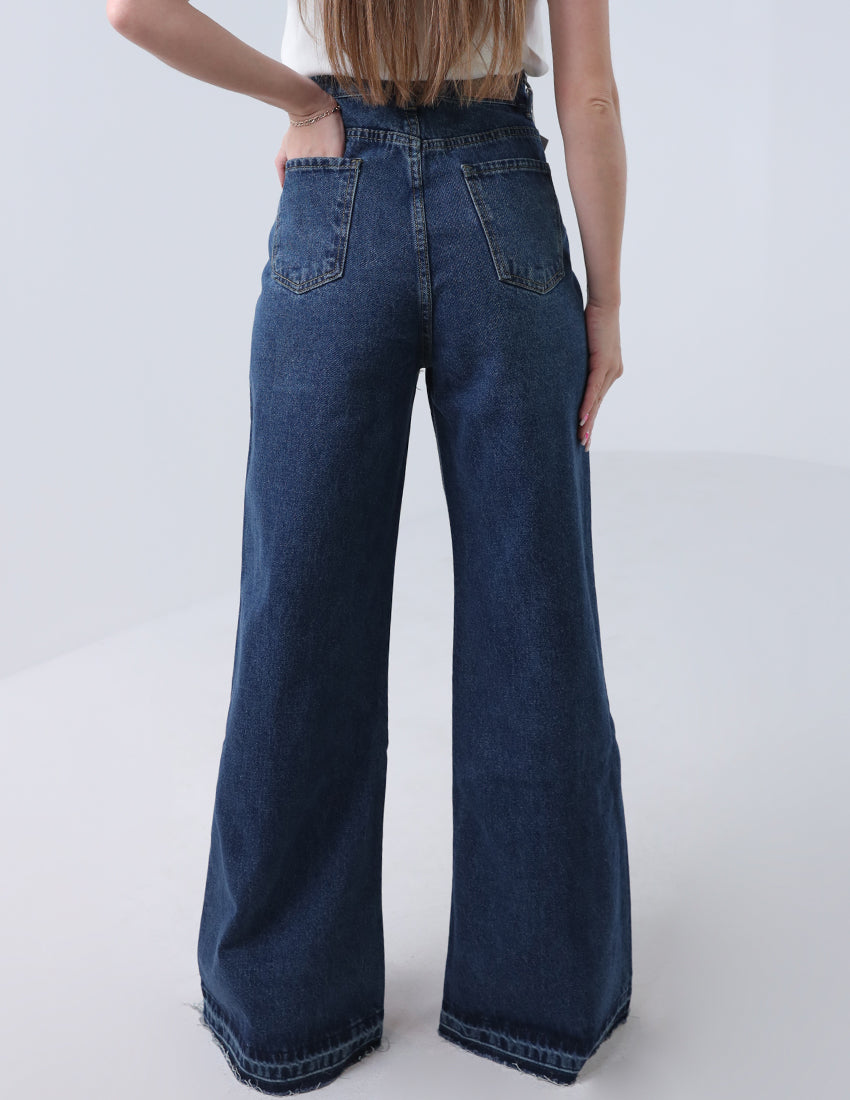 High-waisted wide-leg jeans in dark blue