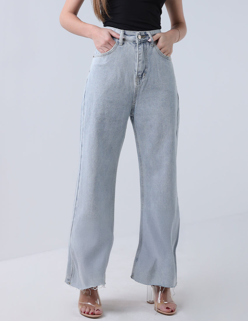 جينز باهت بخصر مرتفع