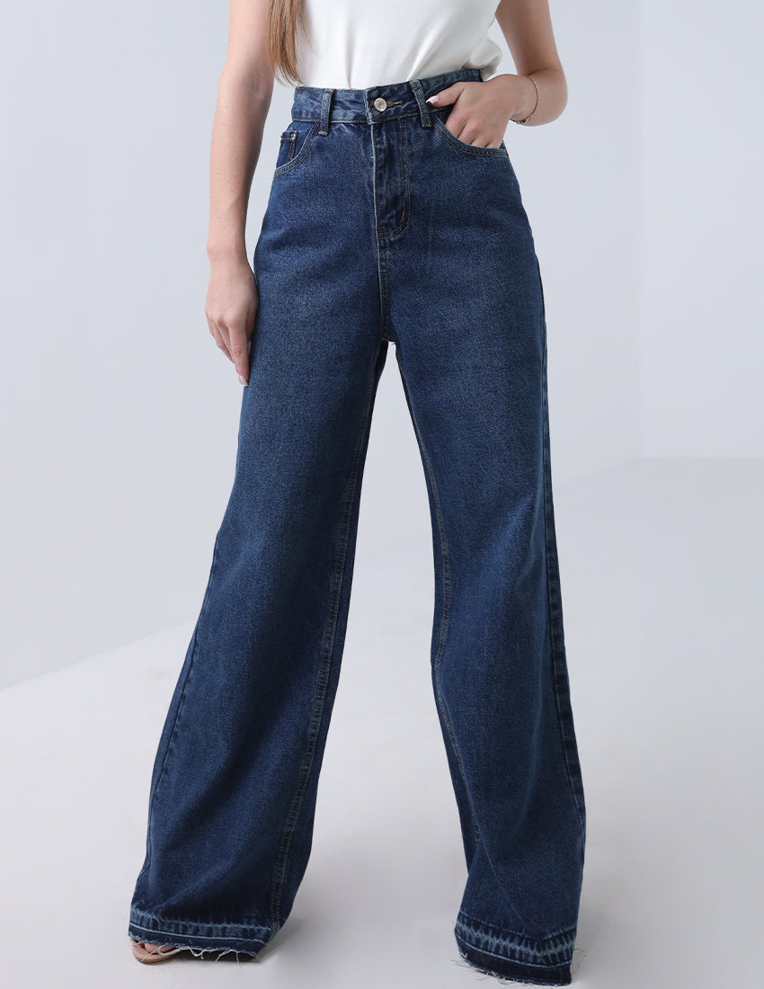 High-waisted wide-leg jeans in dark blue