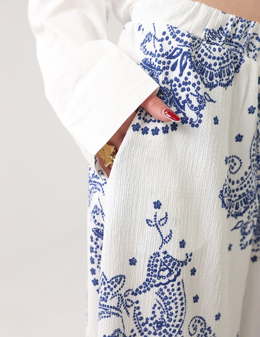 بنطلون واسع الساق مطبوع