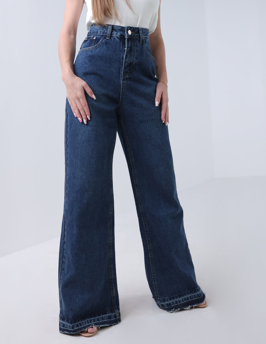 High-waisted wide-leg jeans in dark blue
