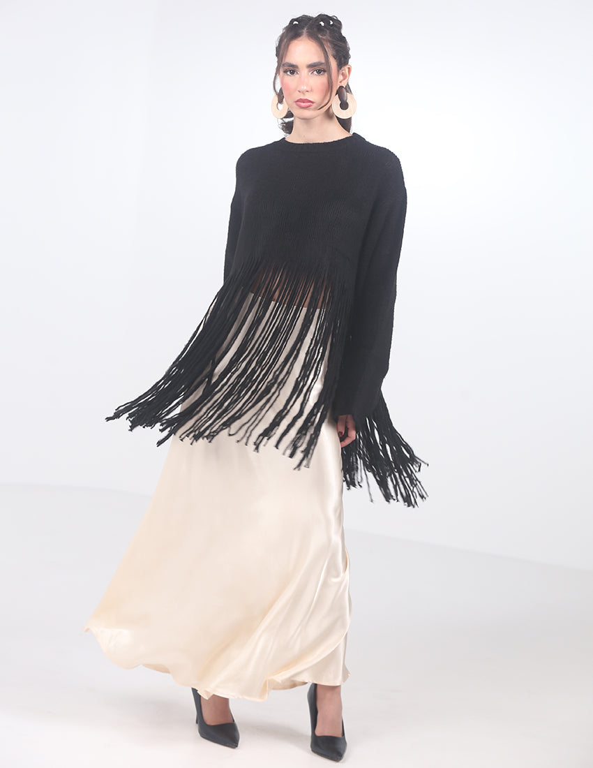 Tricot Cropped Blouse with Tassel Details