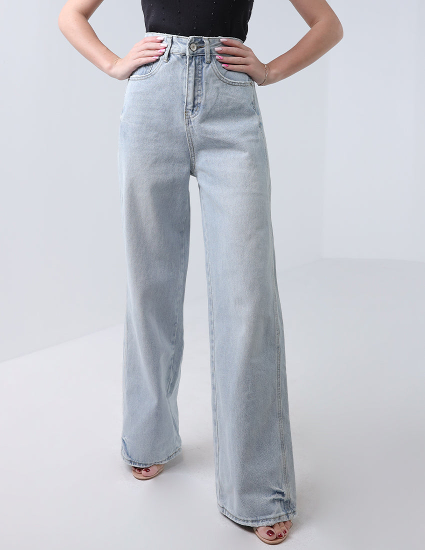 Blue light icy high-waisted straight cut jeans