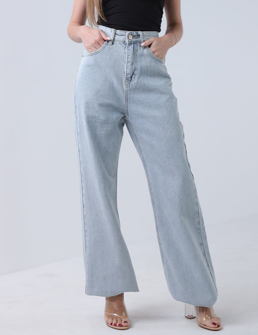 جينز باهت بخصر مرتفع