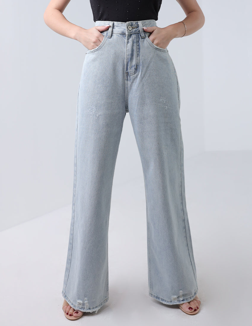 Wide-Leg Light Grey Denim