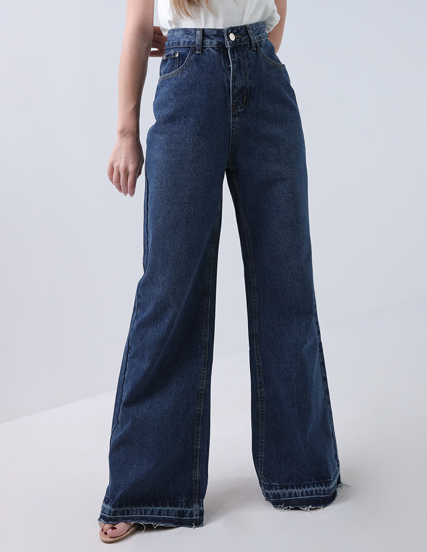 High-waisted wide-leg jeans in dark blue