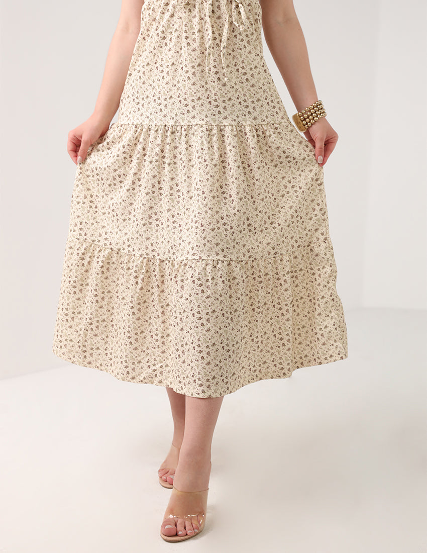 فستان زهري كريمي بيج