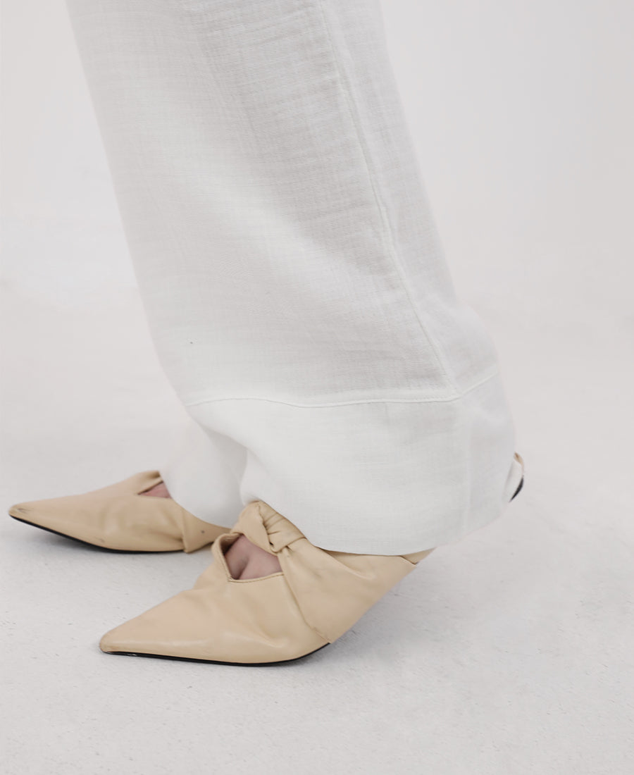 White linen straight cut trousers