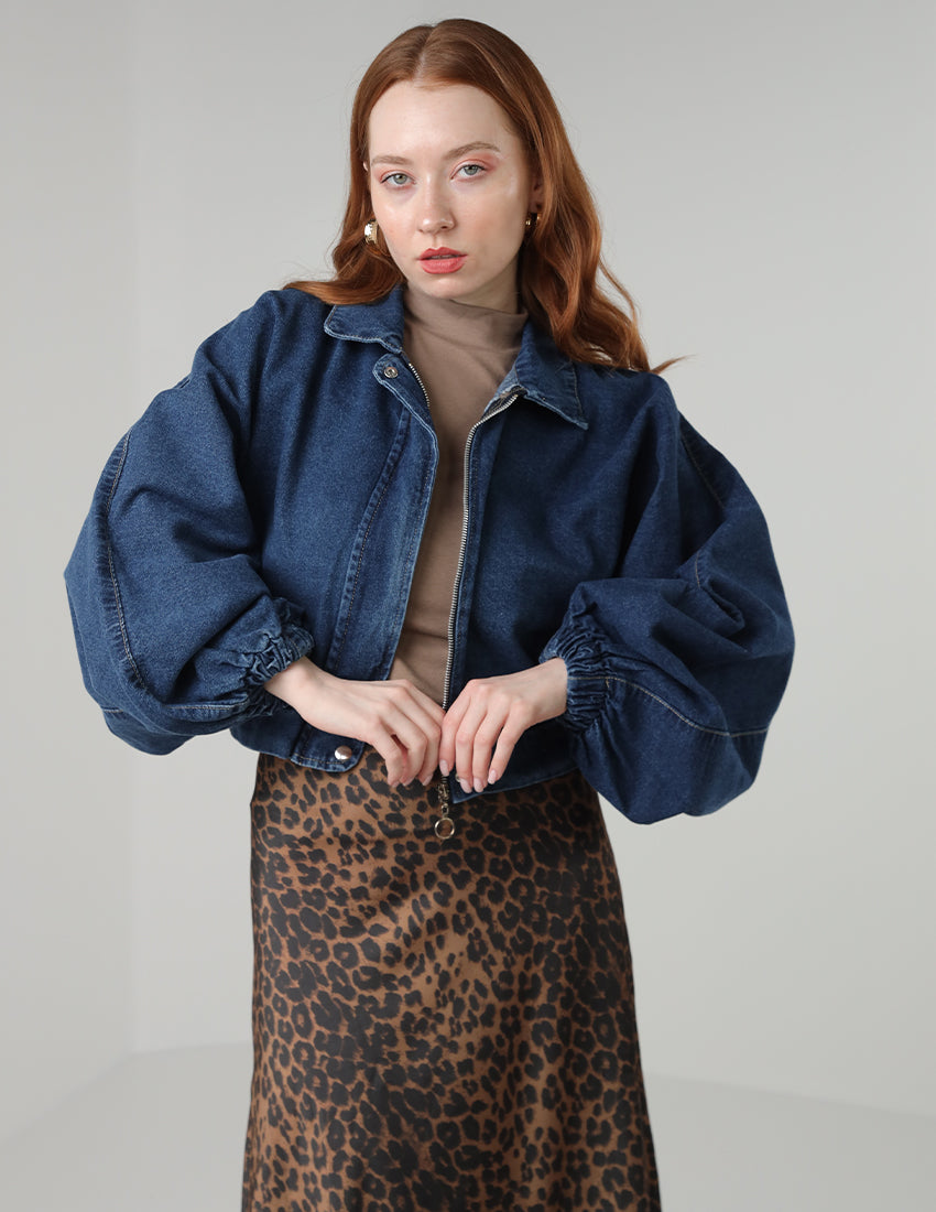 Denim Jacket with Puffy Sleeves