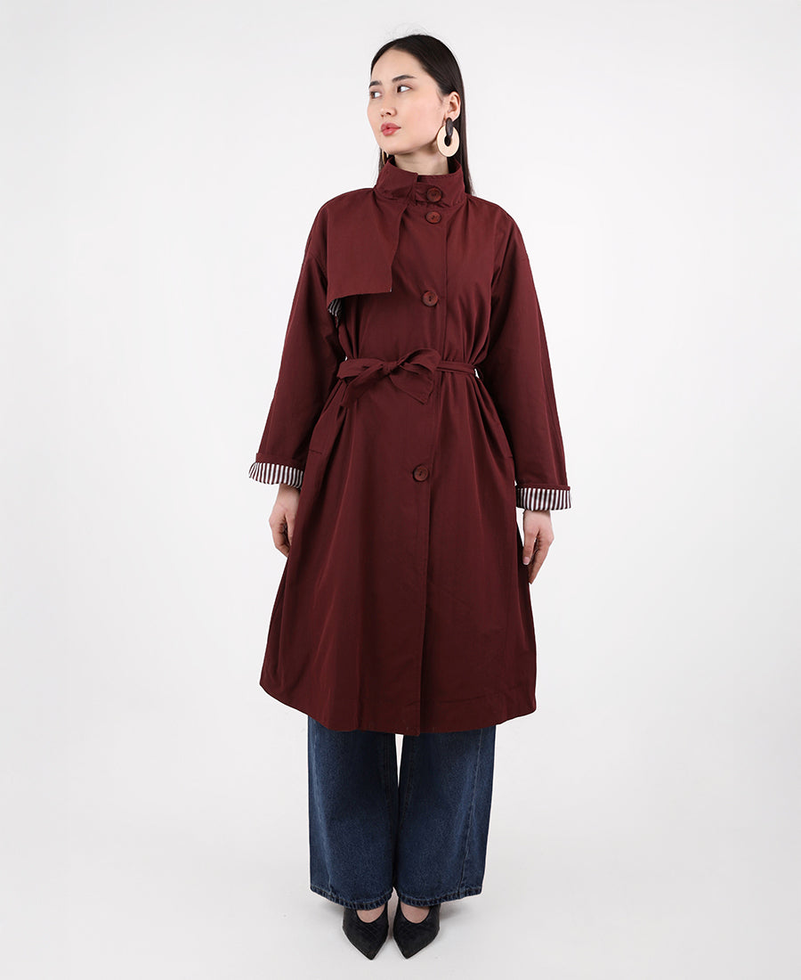 Long trench coat with tie waist