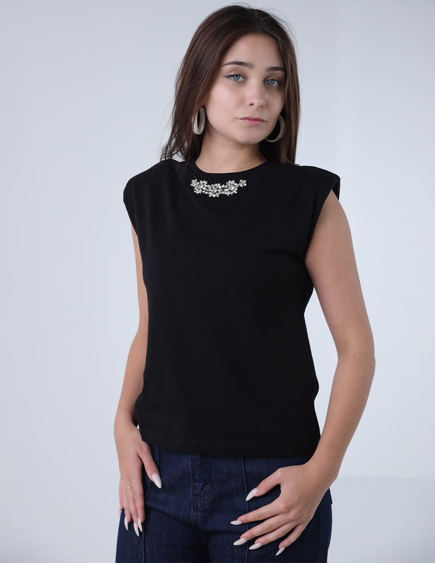 تي شيرت لؤلؤي بأكمام قصيرة