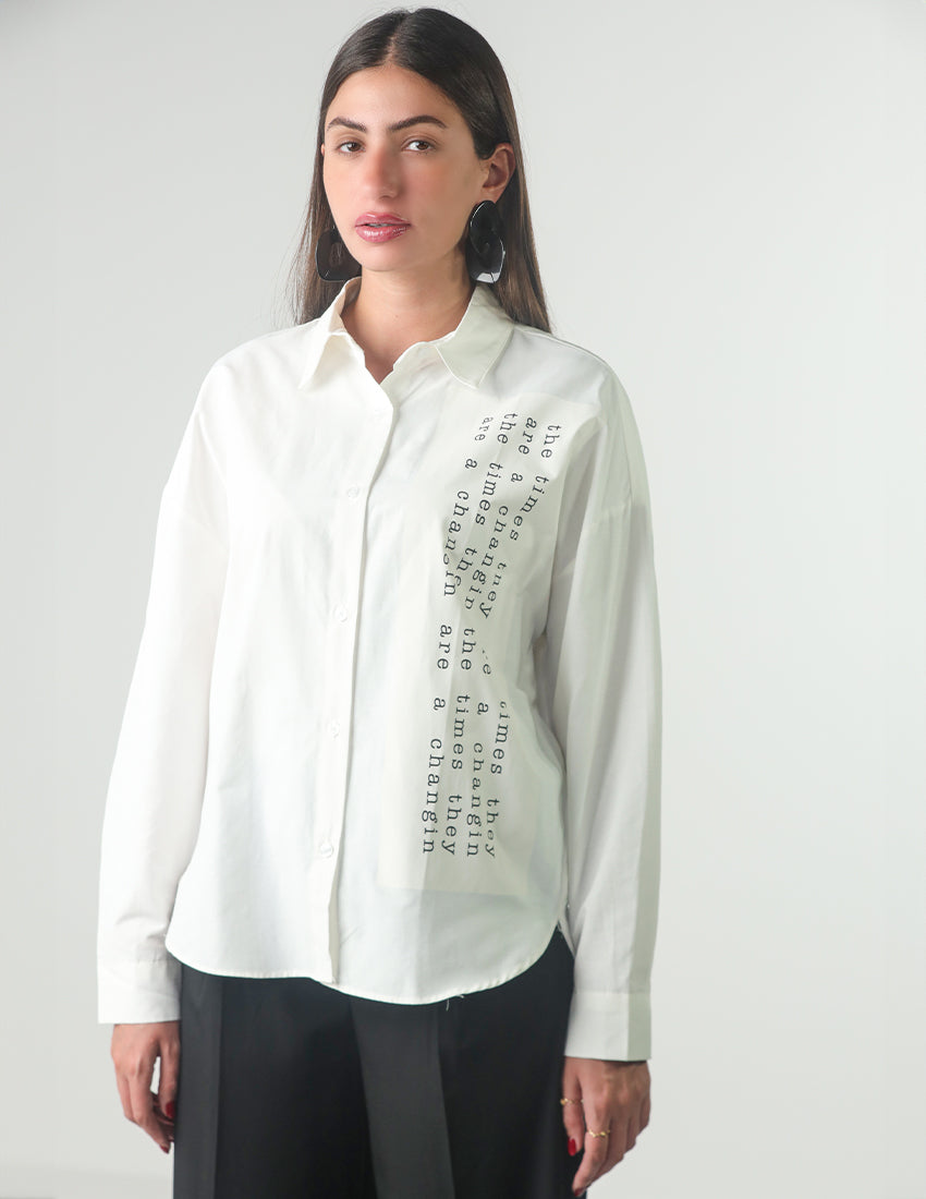 Oversized white shirt with side lettering