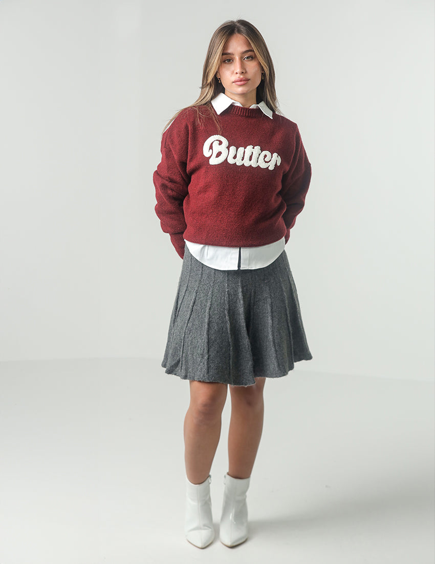Oversized Cotton Sweater with "BUTTER" Embroidered Print