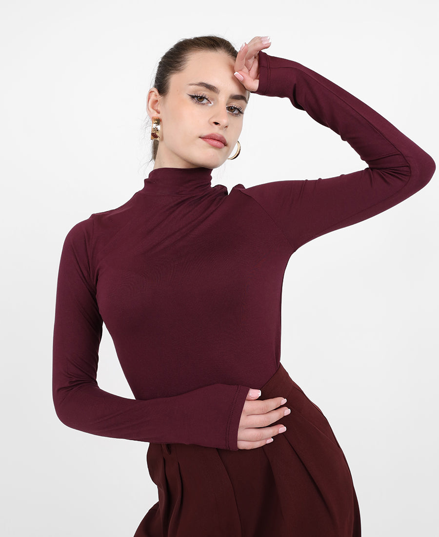 long-sleeved black turtleneck bodysuit