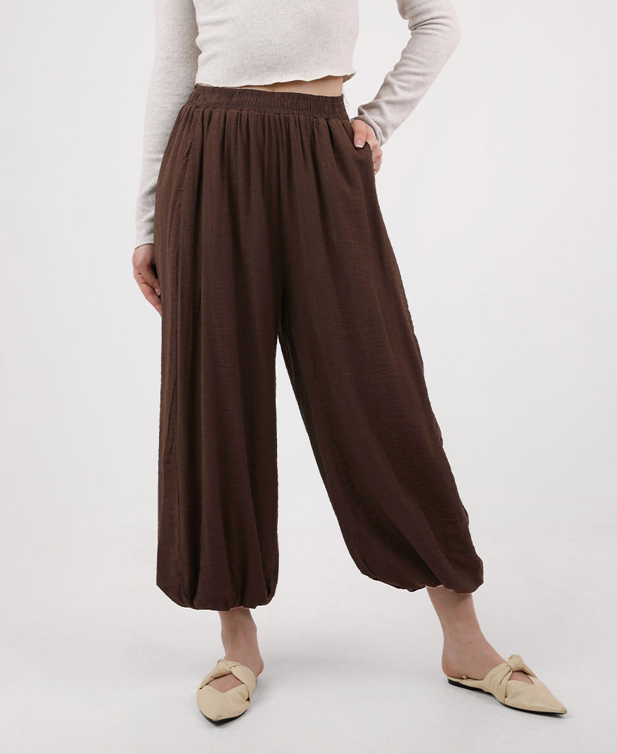 Aladdin pants with elastic waist and puff hem