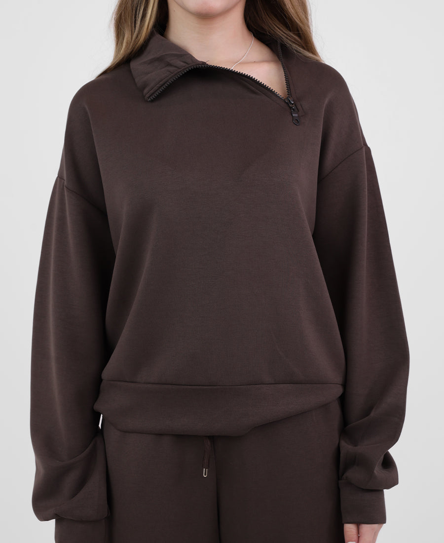 High neck blouse with slanted zipper