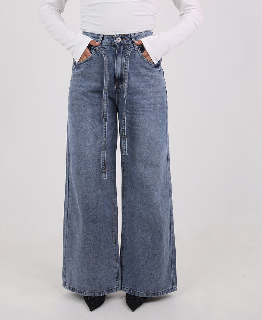 Wide leg jeans with a tie waist
