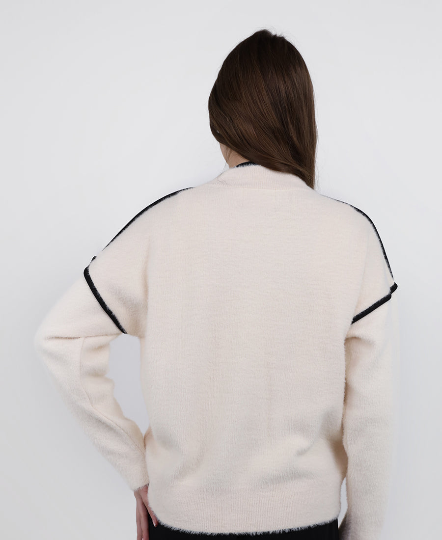 Off-white-black button-up wool blouse