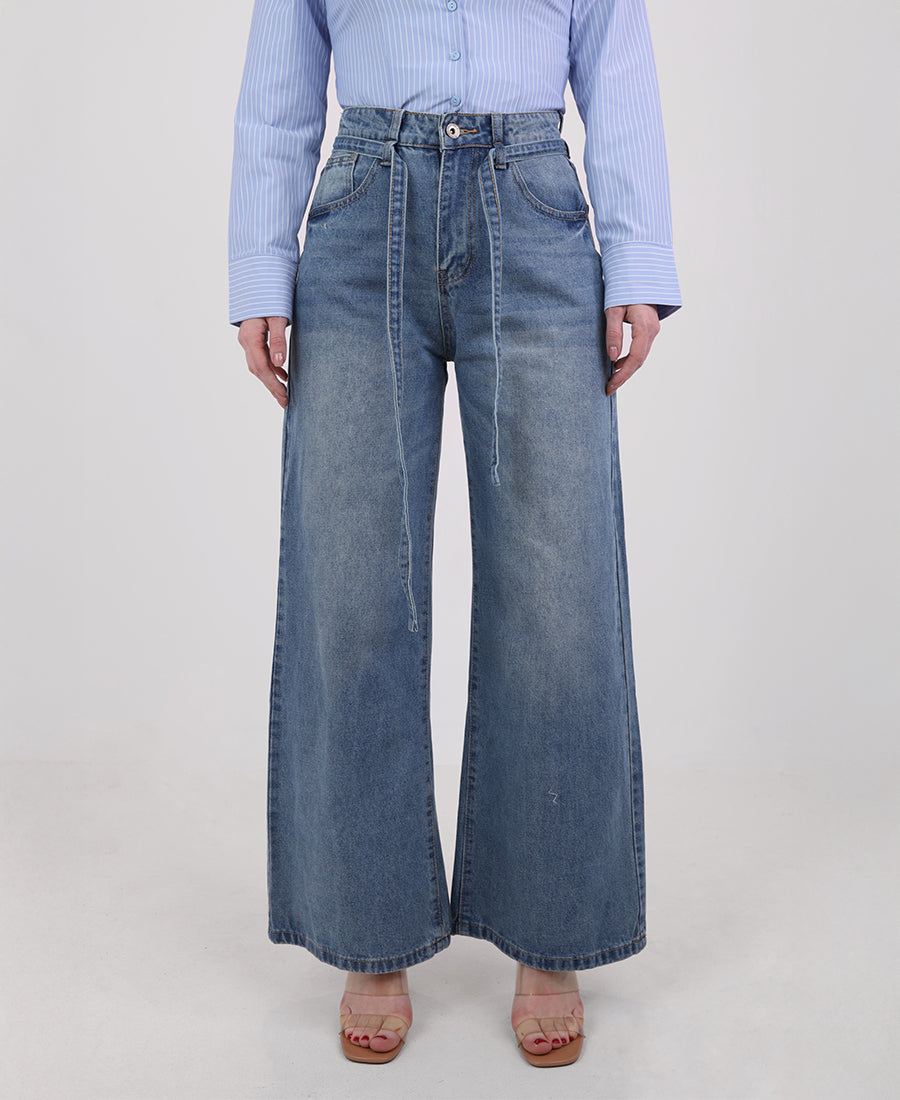 Wide leg jeans with a tie waist
