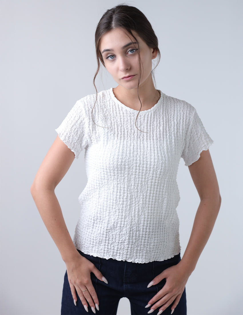 تي شيرت بنمط محبوك شبكي