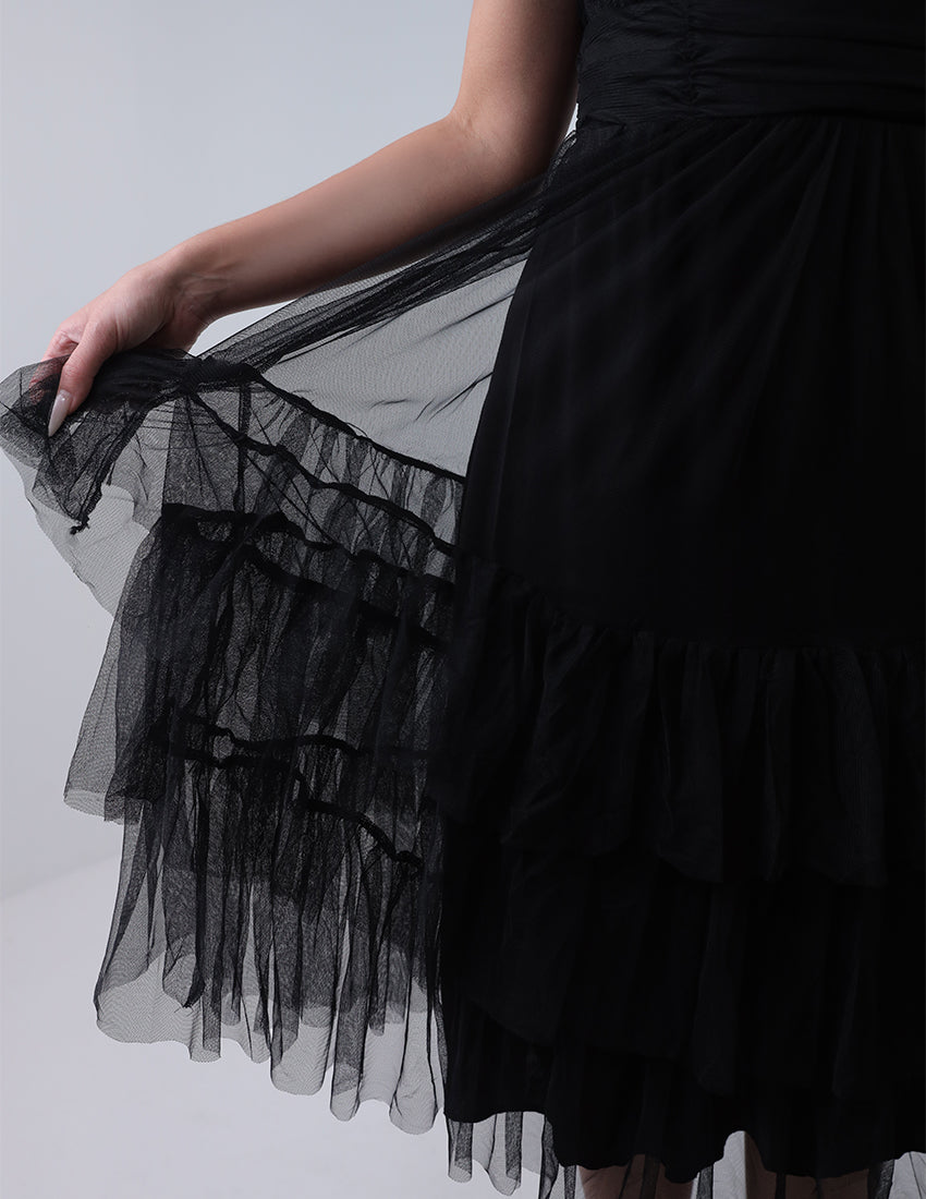 Chiffon layered dress midi-length