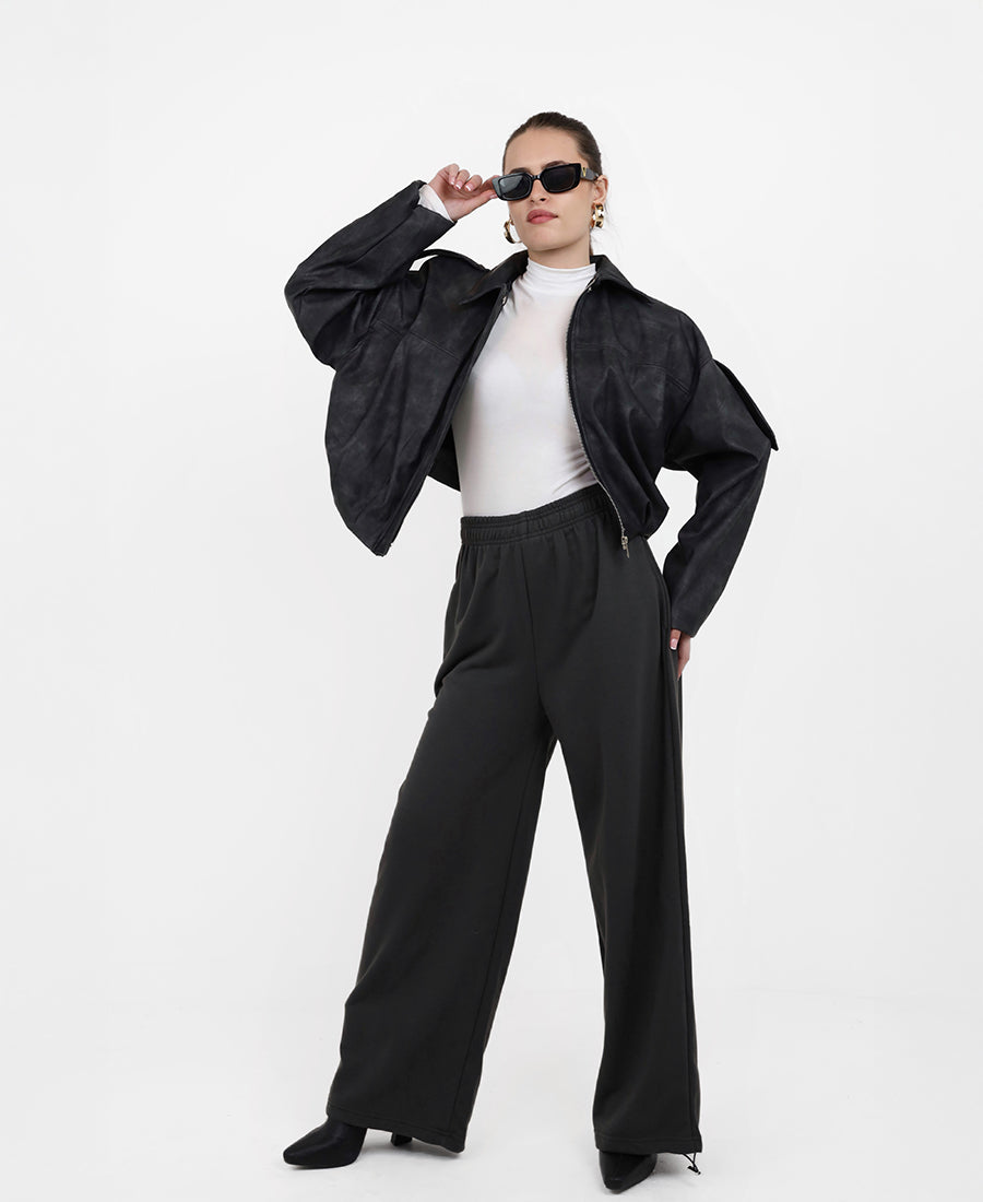 Gray bomber leather jacket