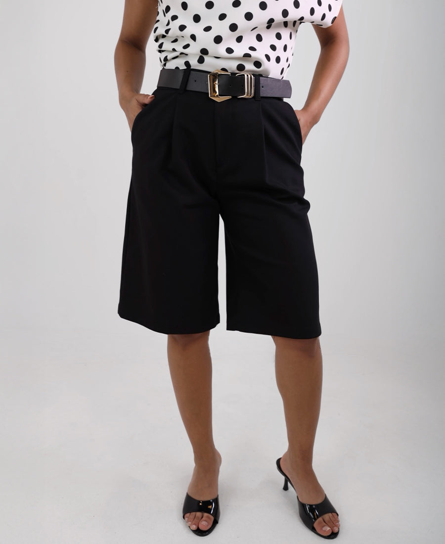 Formal black shorts with belt