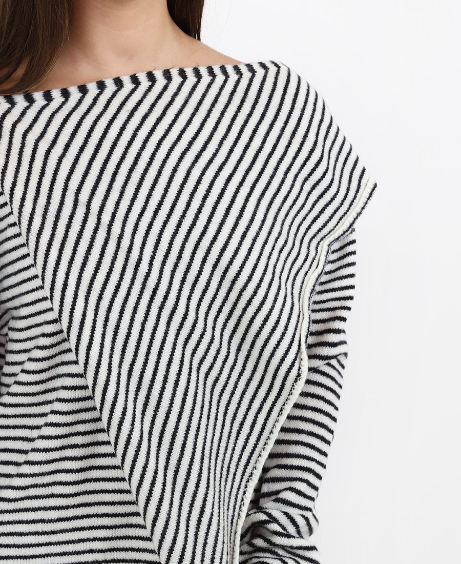 Striped wool blouse with scarf