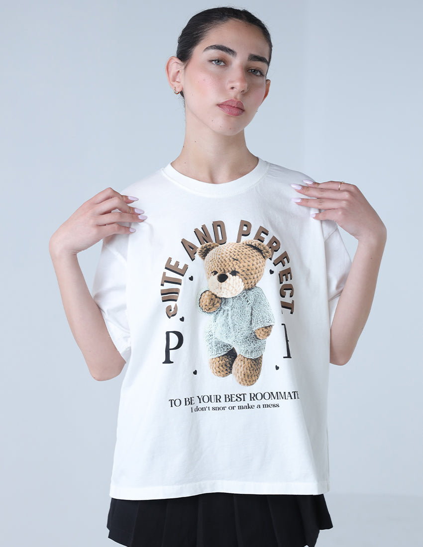 T-shirt with a bear print and words