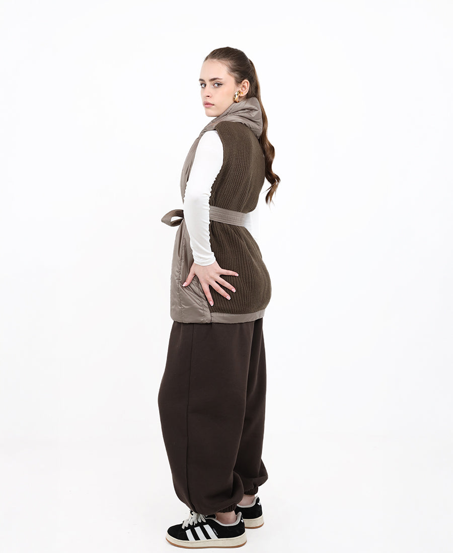 Vest on the back is wool with belt