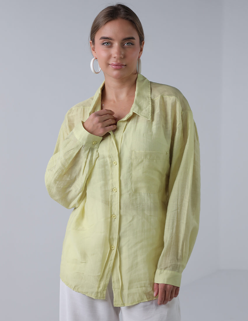 قميص كتان بجيب أمامي