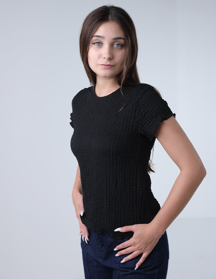 تي شيرت بنمط محبوك شبكي