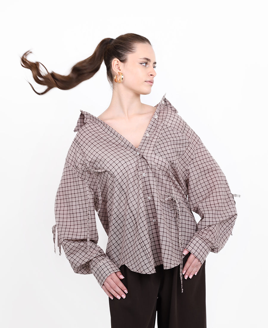 Checkered shirt with bow tie