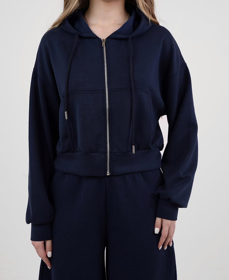 Cropped sweatshirt with zipper and hood