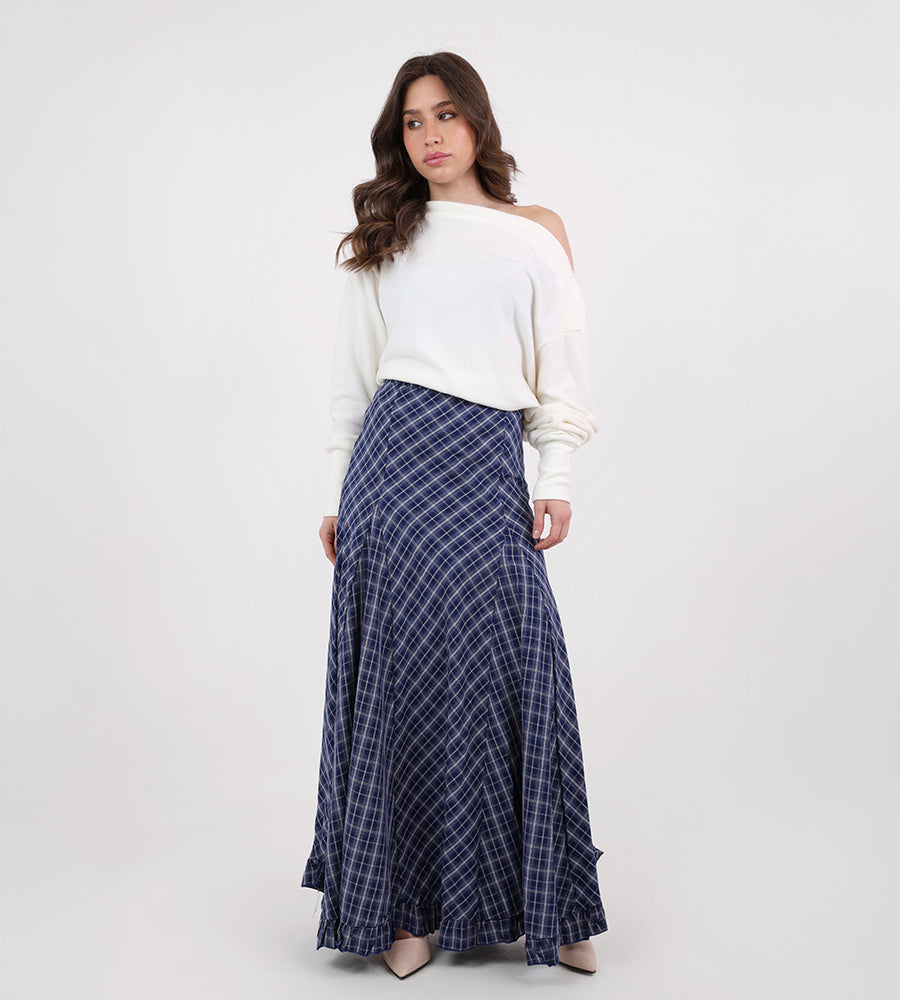 Long pleated plaid skirt