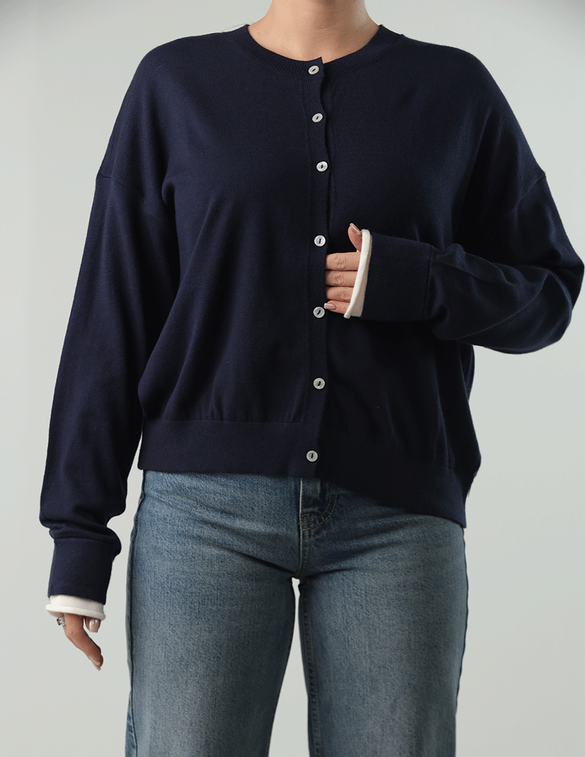 Navy blue button-down blouse
